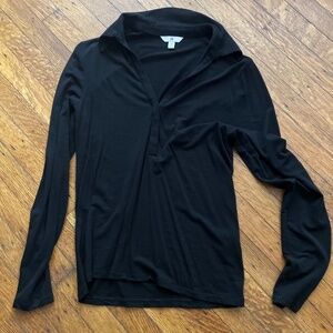 Banana Republic Aleah Wool Blend Long Sleeve Polo Top Black